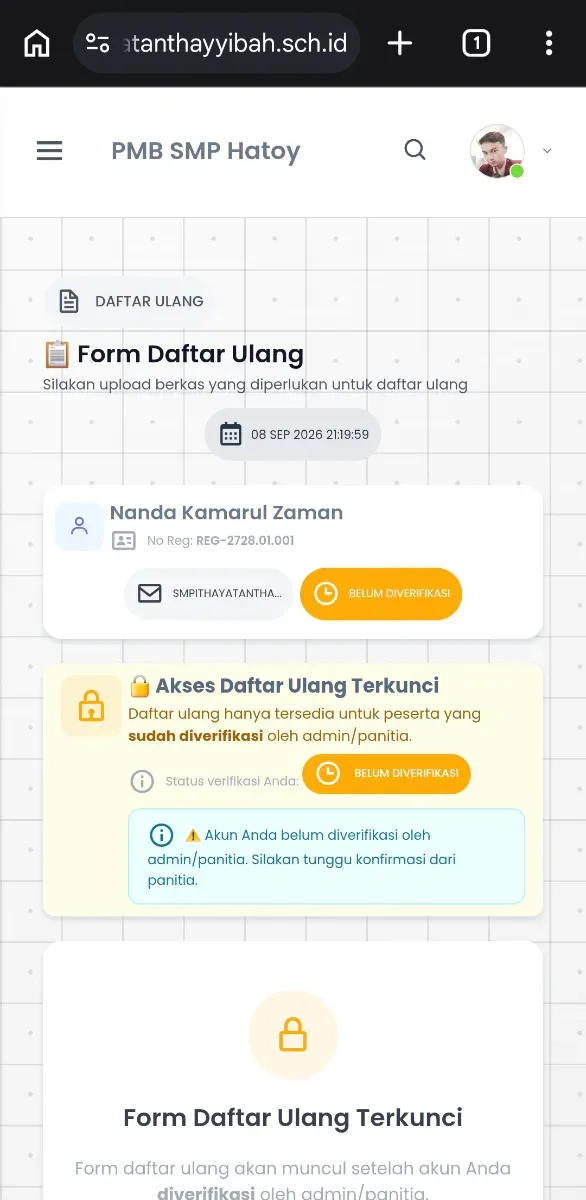 Form Daftar Ulang - Belum di Verifikasi