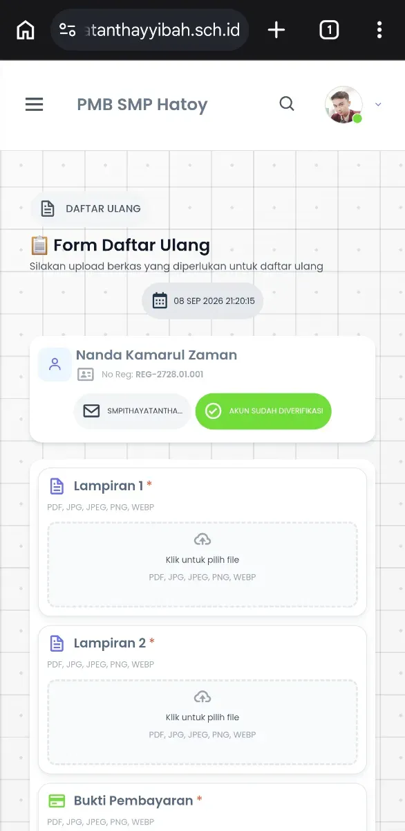 Form Daftar Ulang - Telah di Verifikasi