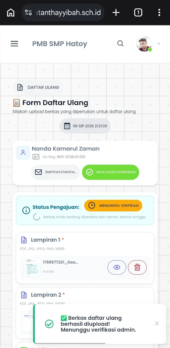 Form Daftar Ulang - Upload Berkas