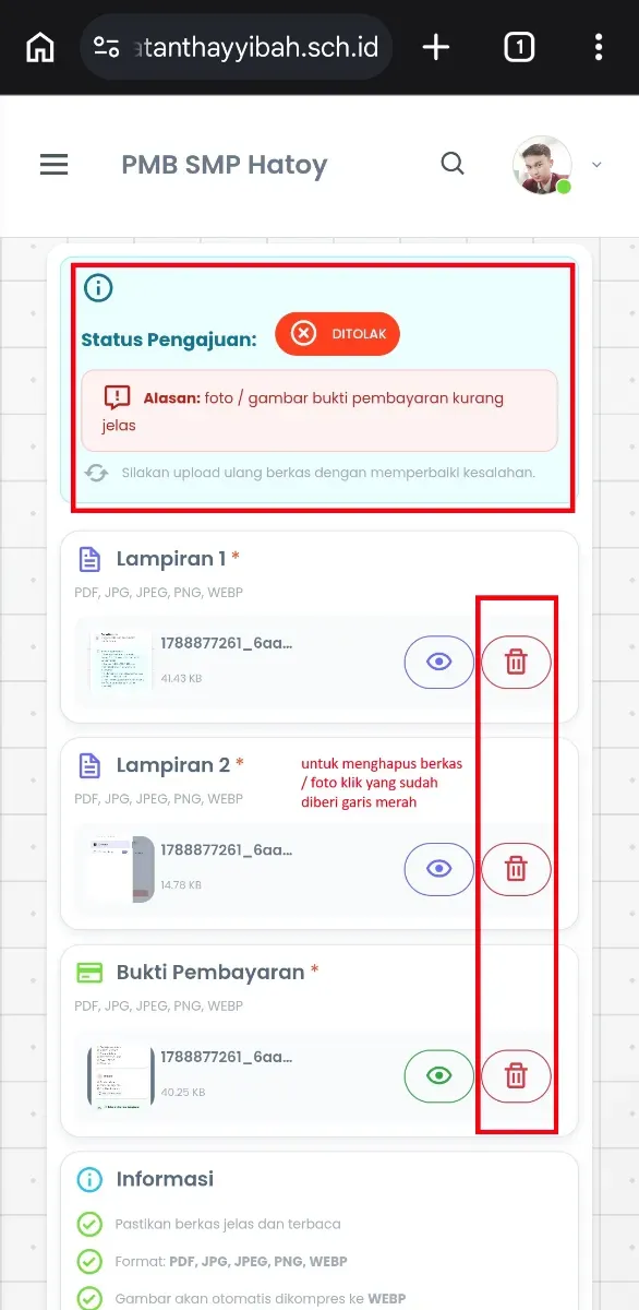 Verifikasi Daftar Ulang Di tolak