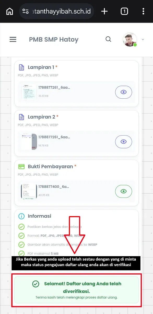 Verifikasi Daftar Ulang Di Terima